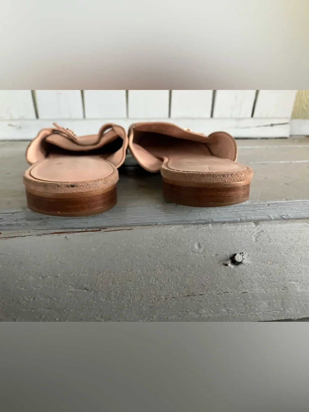 kate spade Blush soft leather Slip-On Mules with Gold Accent